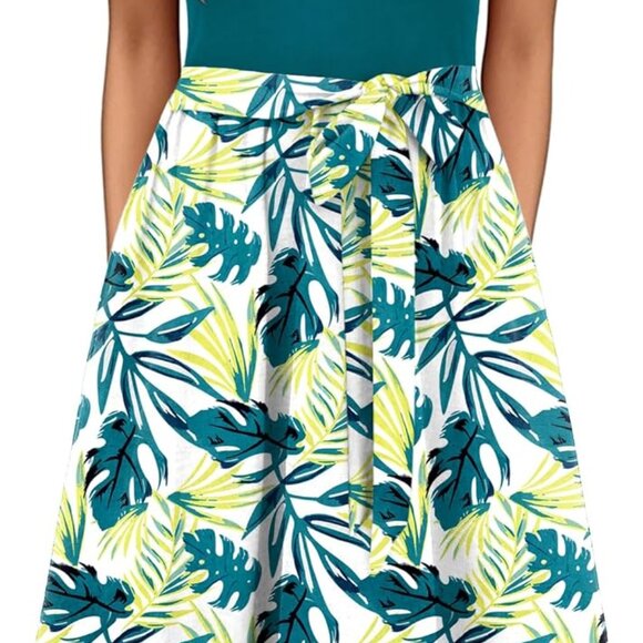 Womens Midi Dress Summer Short Sleeve Dress with Pockets 2025 Casual Floral T-Sh - Picture 1 of 5